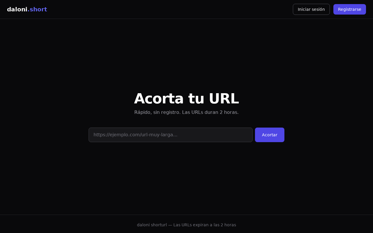 Captura de la web del acortador de URLs con el formulario para acortar un enlace